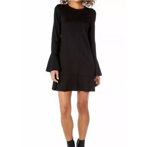 MICHAEL STARS Black Bell Sleeve Peplum Hem Long Sleeve Mini Dress, Sz M